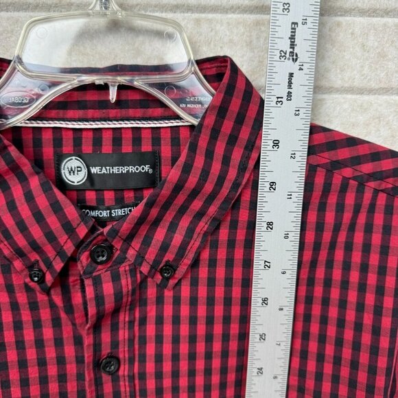 Red Black Gingham Short Sleeve Button Down Stretch Shirt Men’s XL - Picture 7 of 9